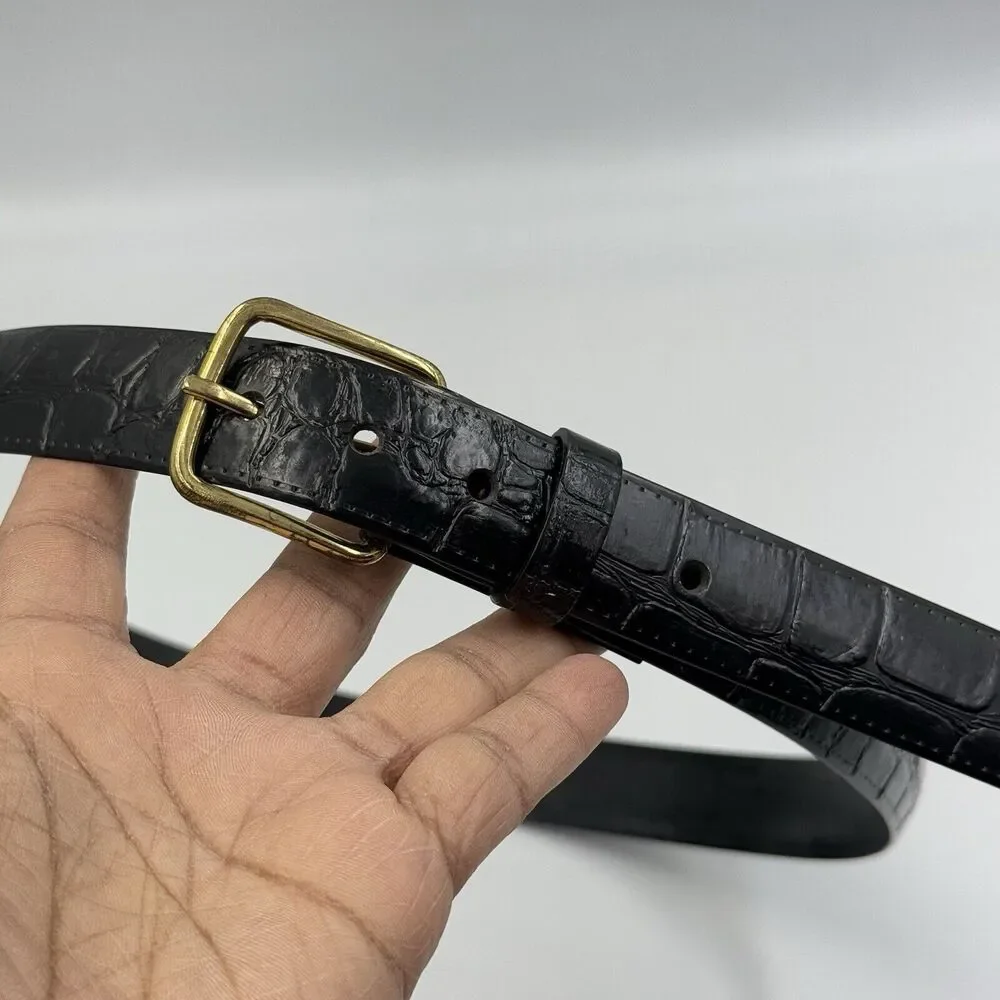 Women Gold Buckle Alligator Embossed Pattern Dress Belt 1 In Wide Size 12